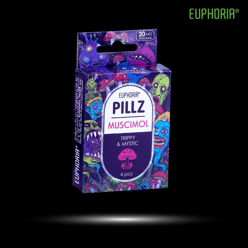 alt="Boîte PILLZ Amanita Muscaria EUPHORIA – 4 comprimés de muscimol 5 mg"