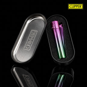 Briquet Clipper Metal Watermelon Delight rose et vert dans son étui métallique Clipper